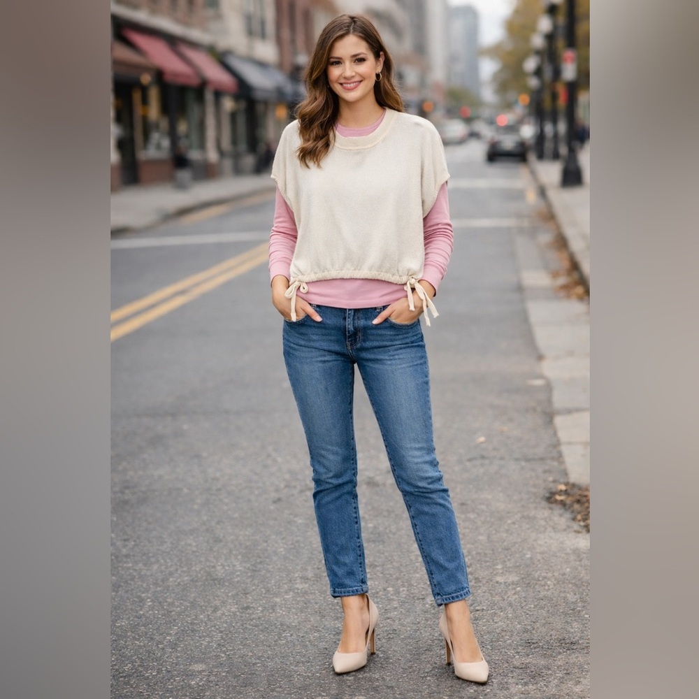 Banana Republic Factory Sleeveless Knit w/ Ties at Sides Cream Top Size S